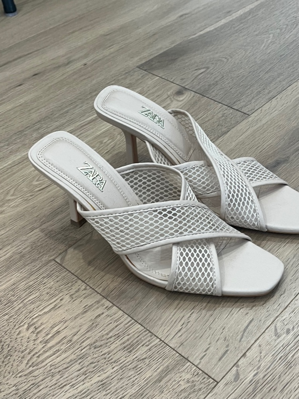 zara beige heeled mules
